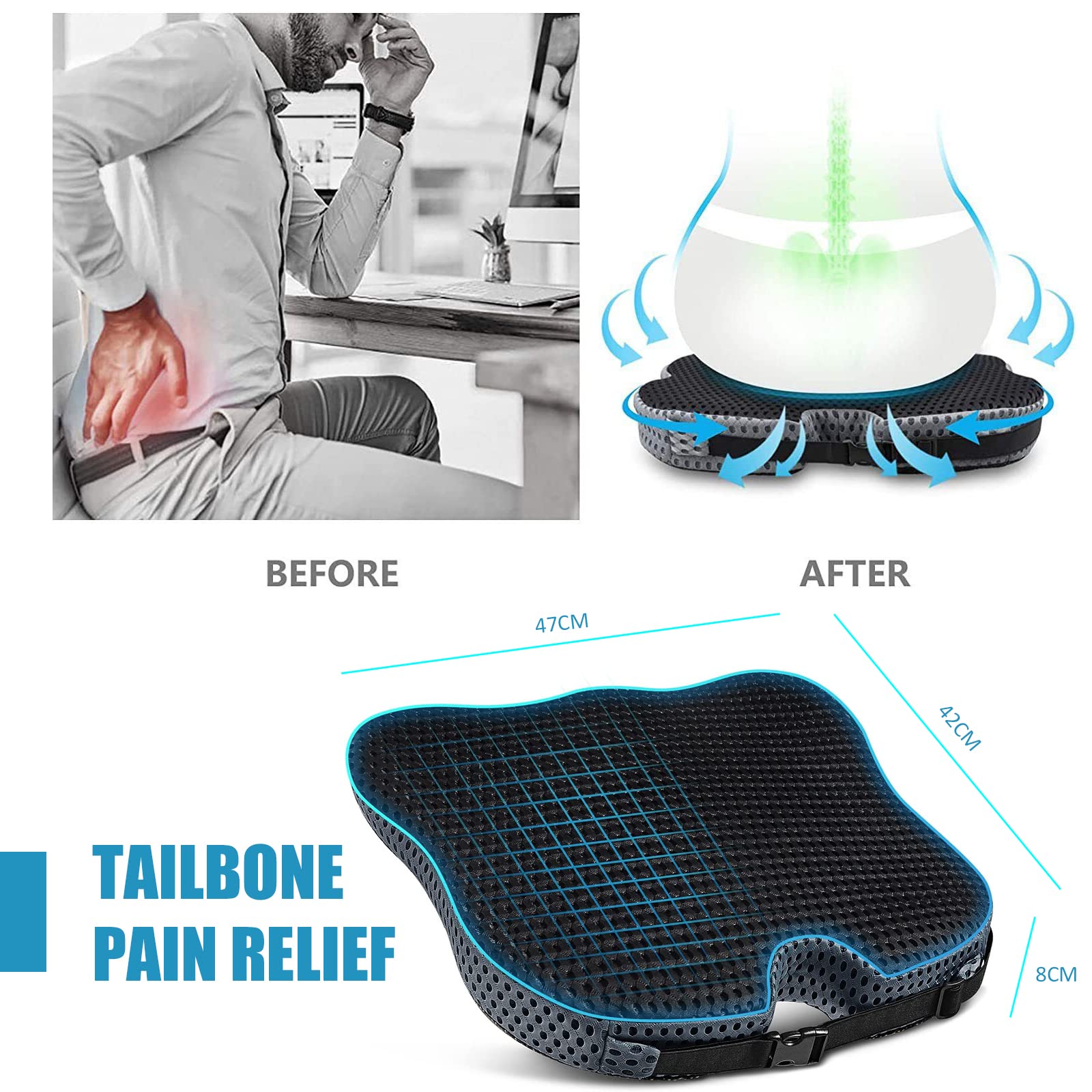 Cuscino Per Seduta, In Memory Foam, Tappetino Ergonomico Per Coccige - Foto 11