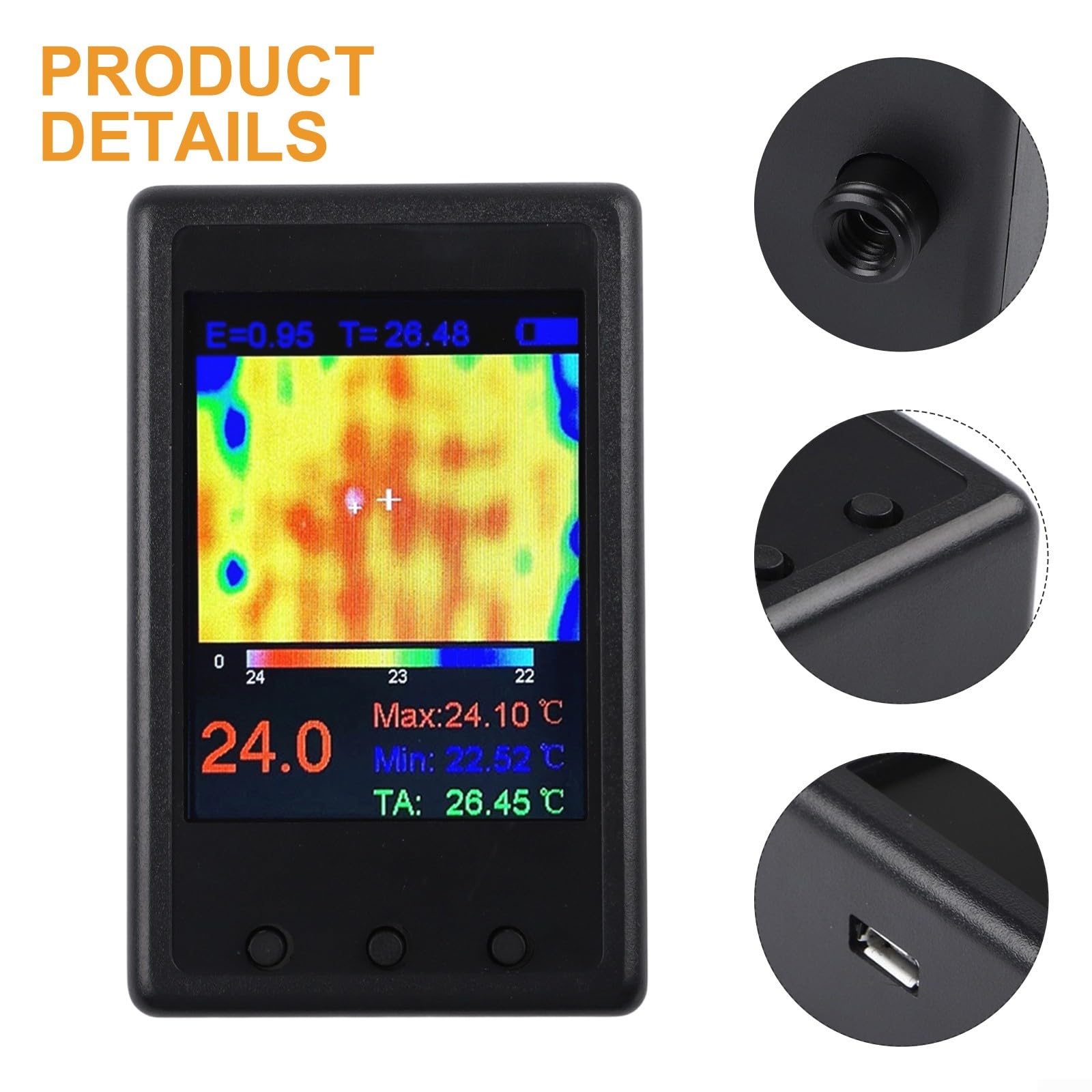 Cámara infrarroja de mano con pantalla LCD de 2.4 pulgadas, sensor MLX90640, interfaz de datos USB, emisividad ajustable, para calefacción de componentes de PCB, piezas automotrices e interruptor