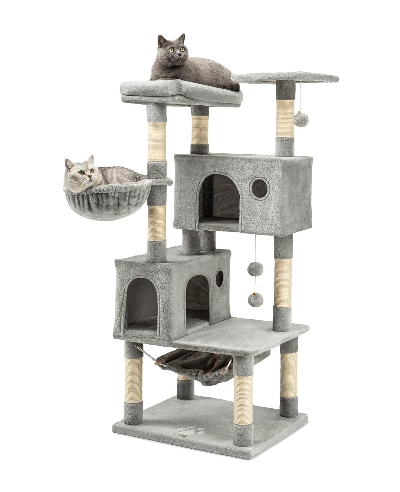 lionto Kratzbaum fr Katzen mit 3 Plschbllen & 2 Hngematten, Hhe 140  cm, Katzenbaum mit Sisalseil & weichem Plsch, gemtliche Liegeflche &  Hhlen, fr kleine & groe Katzen geeignet, hellgrau : Amazon.de: Haustier
