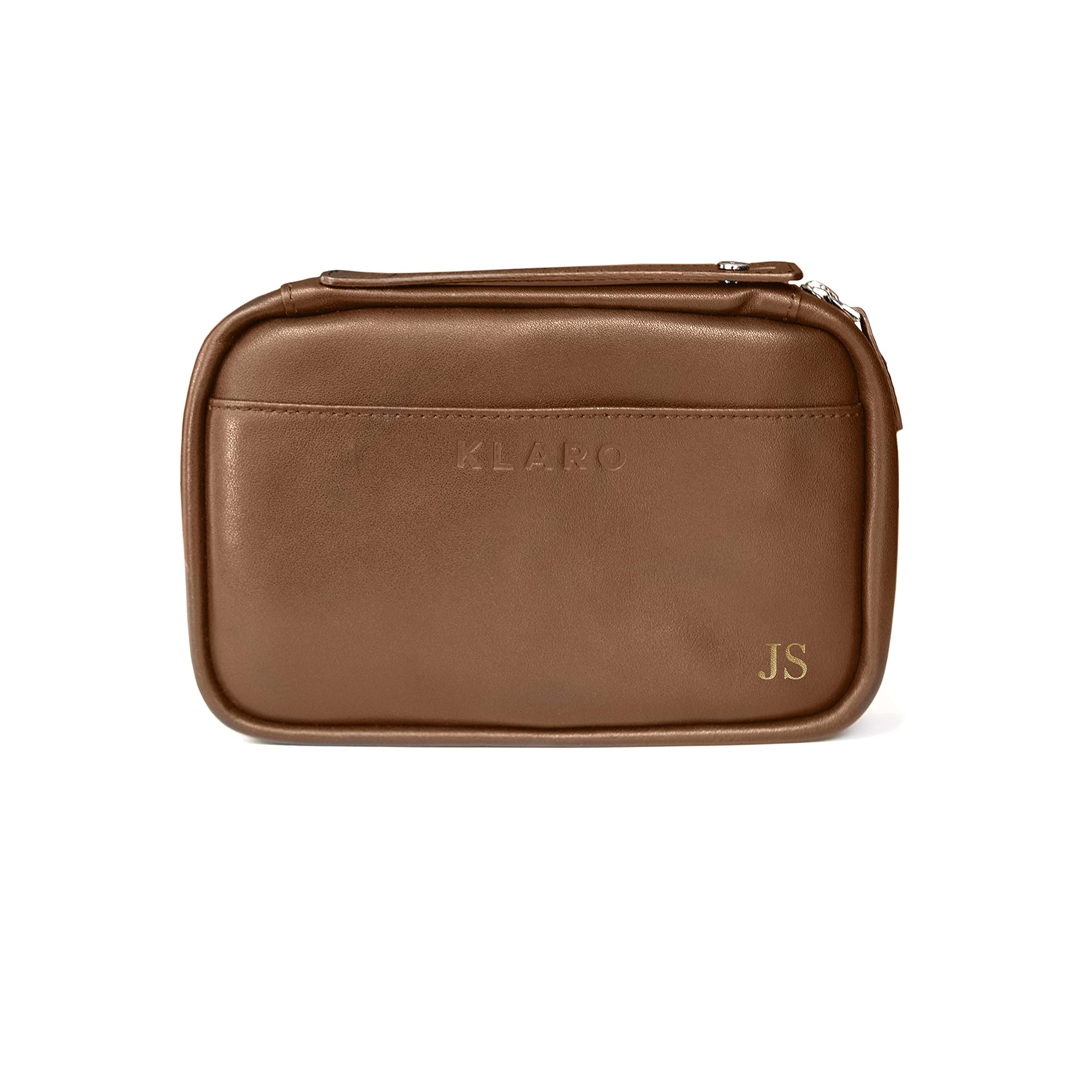 Klaro Travel Funda de cuero para cigarros, 5 compartimentos para accesorios, 2 bolsillos para humidificación, protección interna de carcasa dura, color marrón
