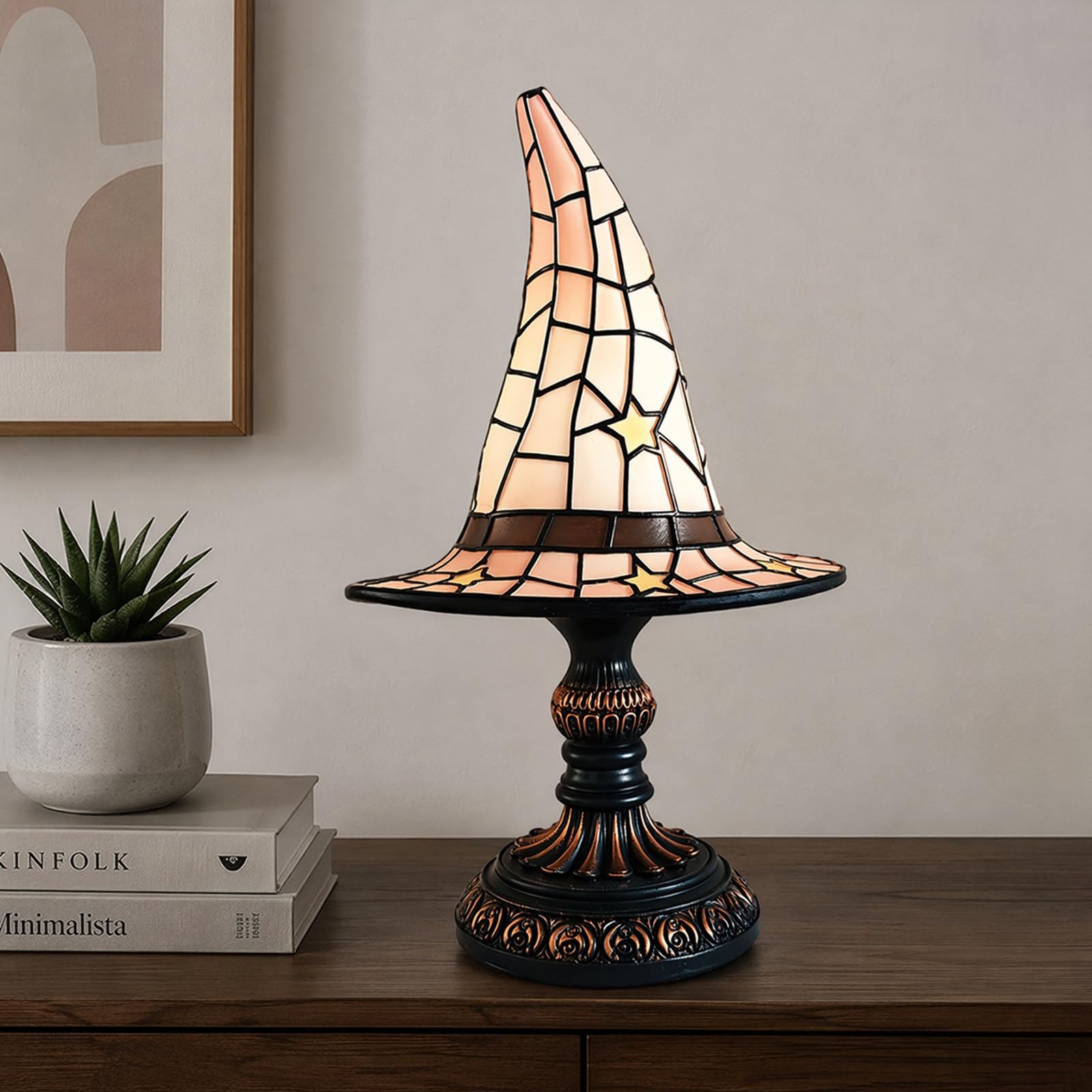 WMFASBAG Stained Glass Witch Hat Lamp, Handcrafted Gothic Witch Hat Table