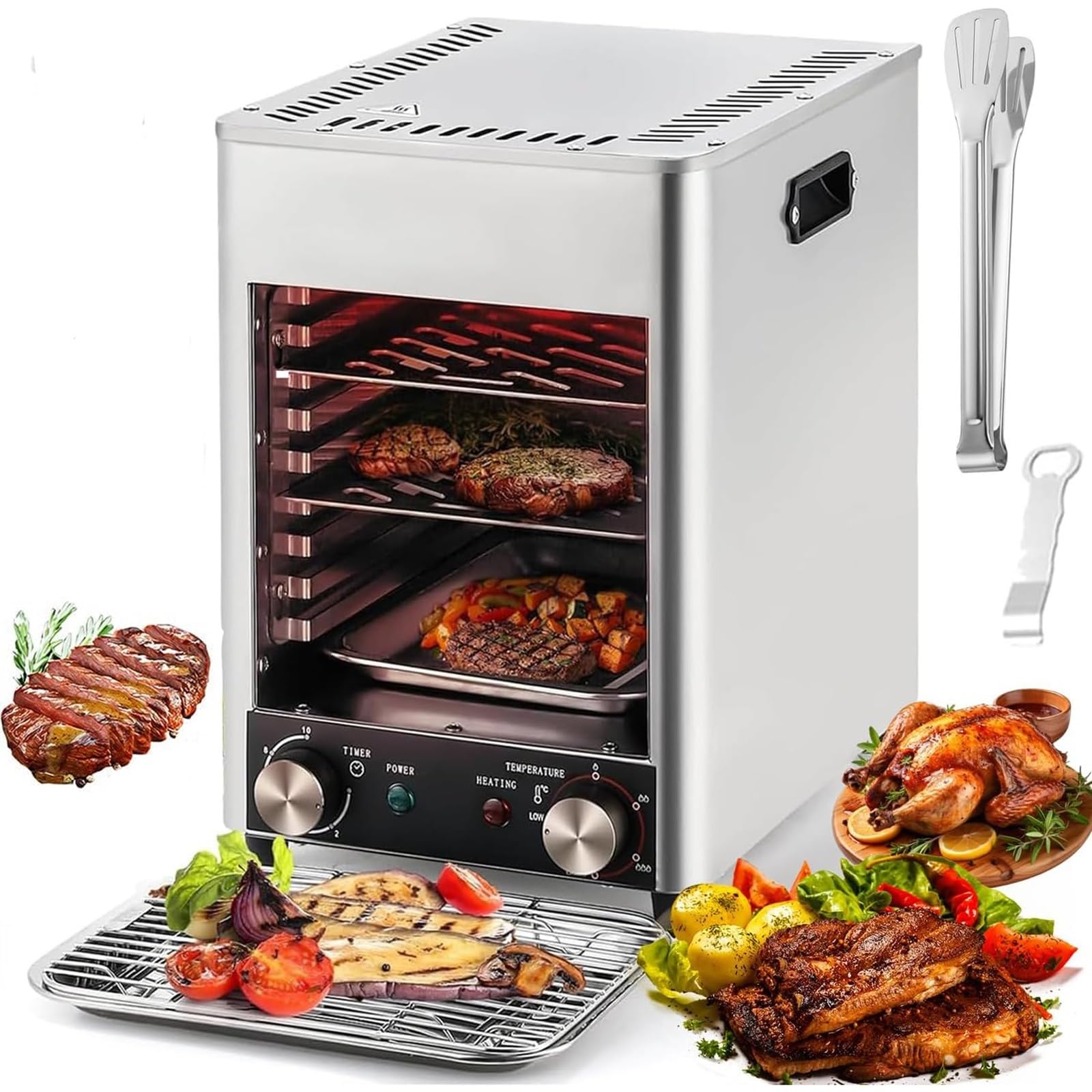 Parrilla eléctrica de 1700W con 8 capas de acero inoxidable y temporizador