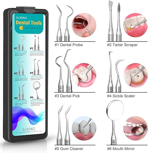 Miniatura 10 de CATACC PRO Herramientas dentales, púa dental, kit de higiene dental, kit de herramientas de limpieza dental de acero inoxidable con raspador de