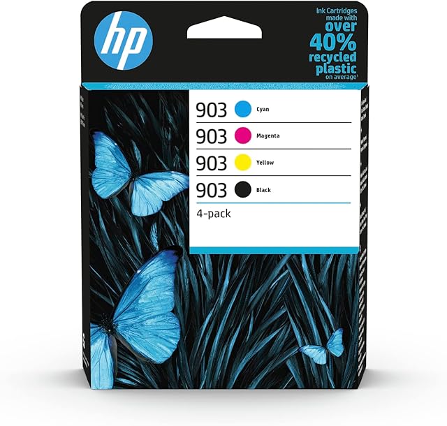 HP 6ZC73AE 903 Original Ink Cartridges, Black/Cyan/Magenta/Yellow, Multipack, 4 Count (Pack of 1)