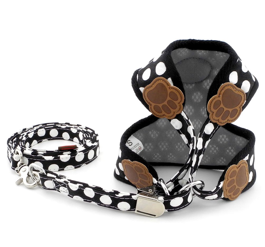 犬用リード＆ハーネス2点SET！Black革Blue系マルチドット Amazon |