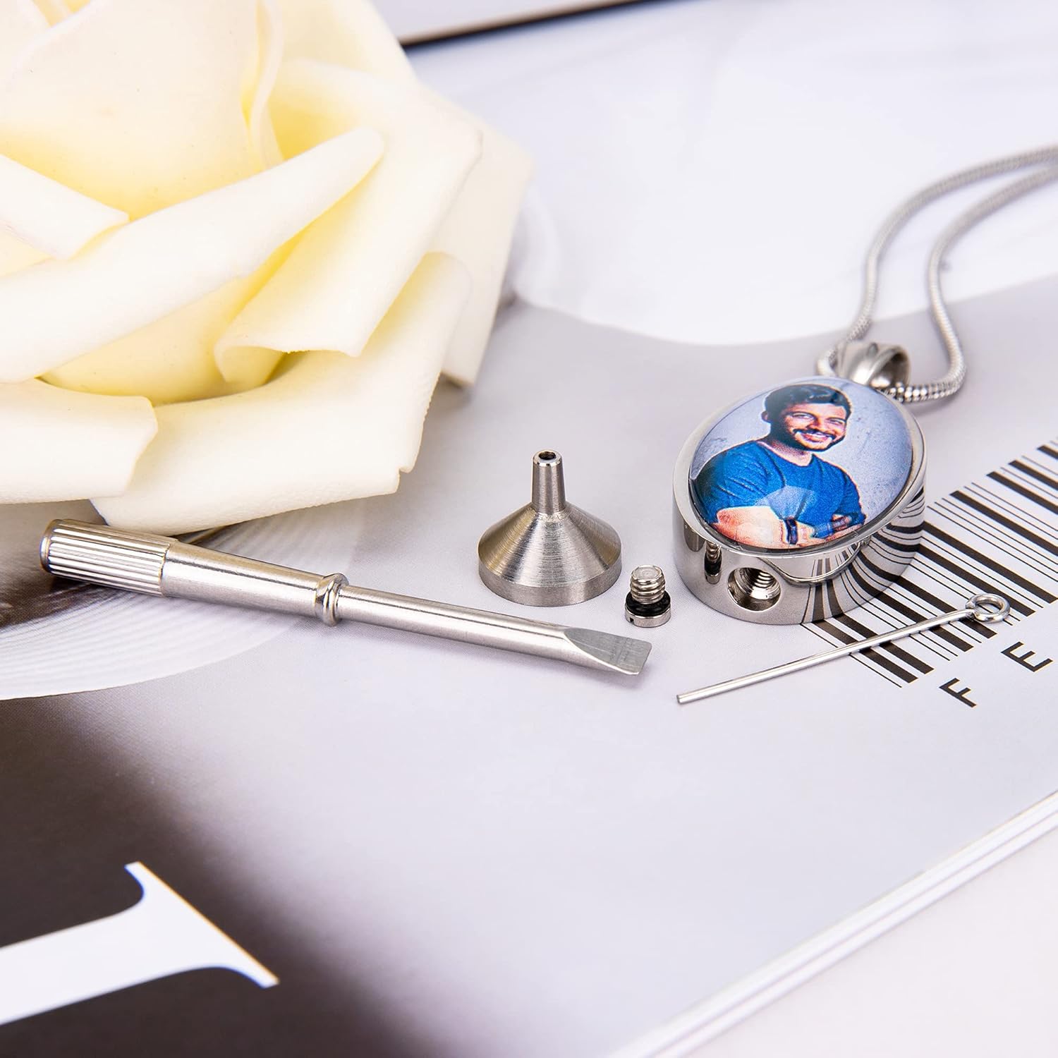 Bivei Personalized Photo Urn Necklace, Custom Engraving Cremation Ash Jewelry for Human Ashes, Memorial Keepsake Necklace Gift for Women & Men (Silver-Oval)