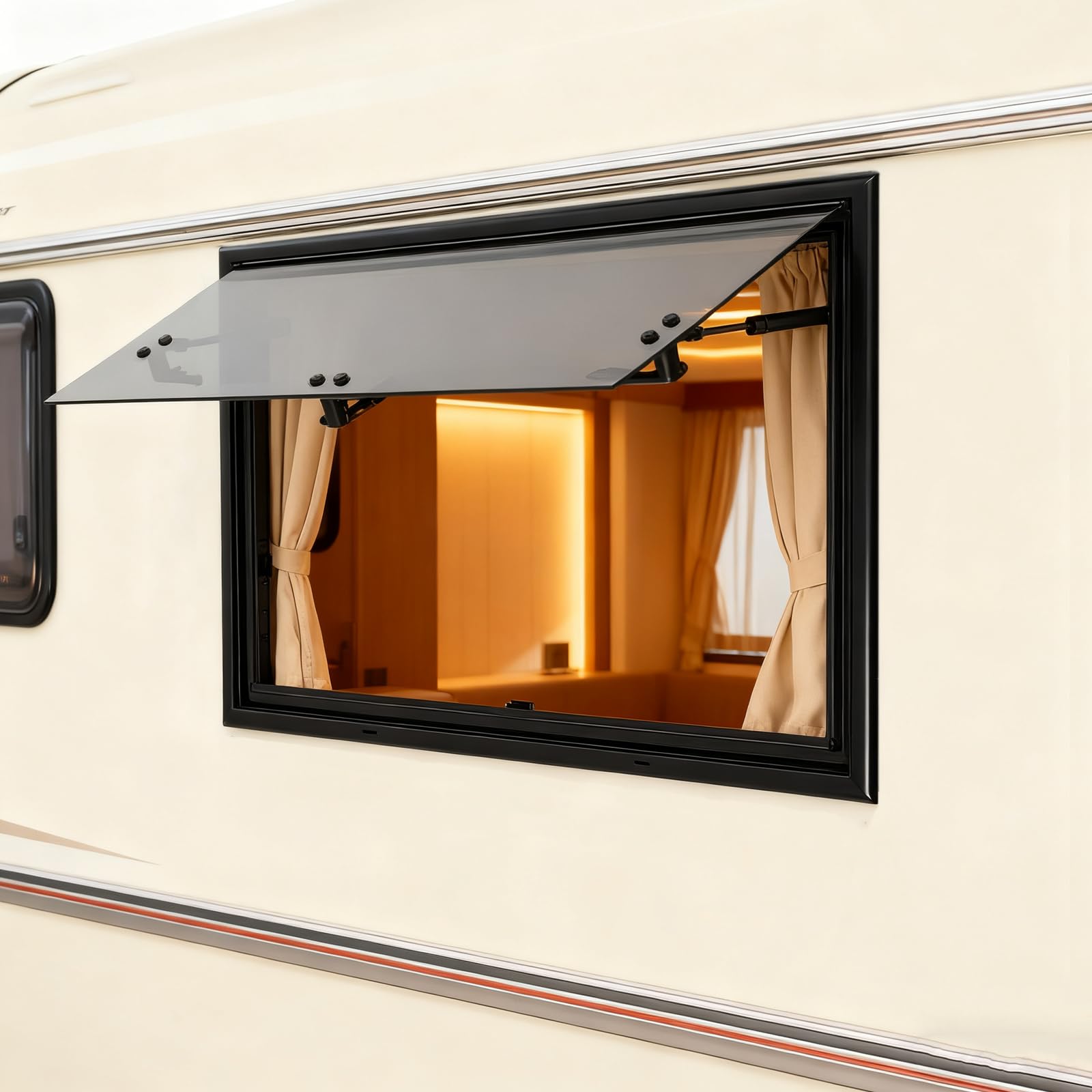Ventana para autocaravanas, caravanas, caravanas, con estor integrado y mosquitera, para caravanas (700 x 450 mm)