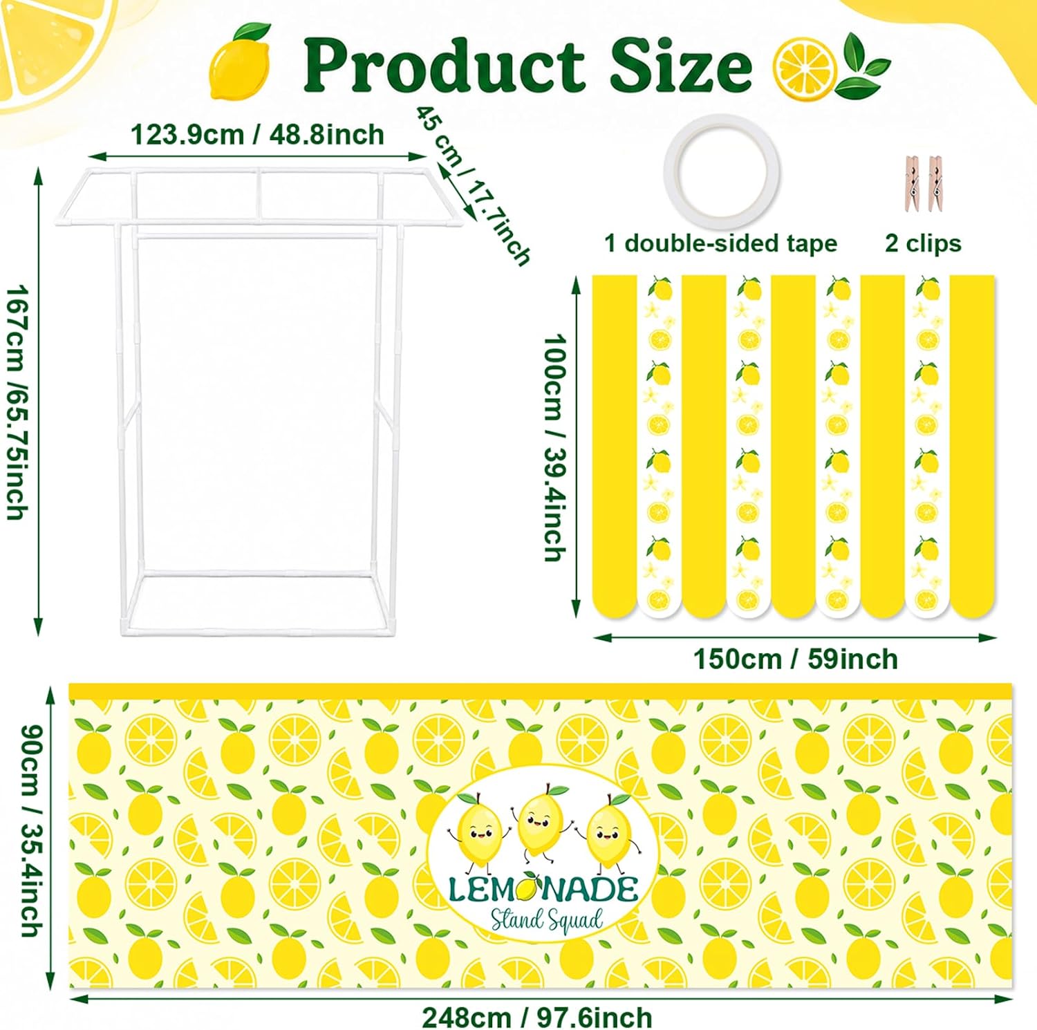 Summer Lemonade Stand Kits Include Shelf Roof Awning Table Skirt Large Fresh Lemonade Stand Decoration for Outdoor Photo Prop Garden Holiday Picnic Lemon Themed Birthday Party Supplies(Without Table)