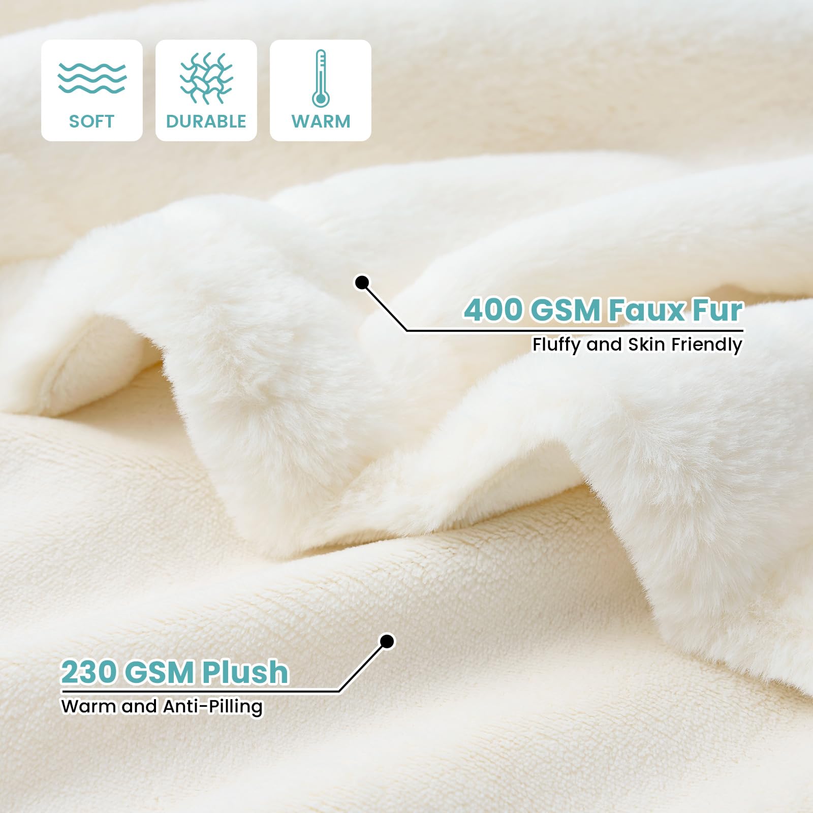 COZY KISS Manta Impermeable de Piel Sintética, Manta para sofá, Cama y Asiento Trasero del Coche, Cubierta Protectora para Mascotas para Perro Grande o Gato, Reversible, Ultra Suave, 127x150cm, Beige