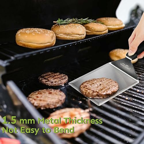 Miniatura 5 de HULISEN Espátula grande de acero inoxidable para parrilla  Espátula de metal resistente de 6 x 5 pulgadas con bordes de corte accesorios para