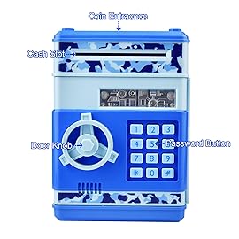 HUSAN Piggy Banks Money Banks for Kids, Electronic Password Code Money Banks ATM Banks Box Coin Bank for Children Boys and Girls (Camo Blue)
