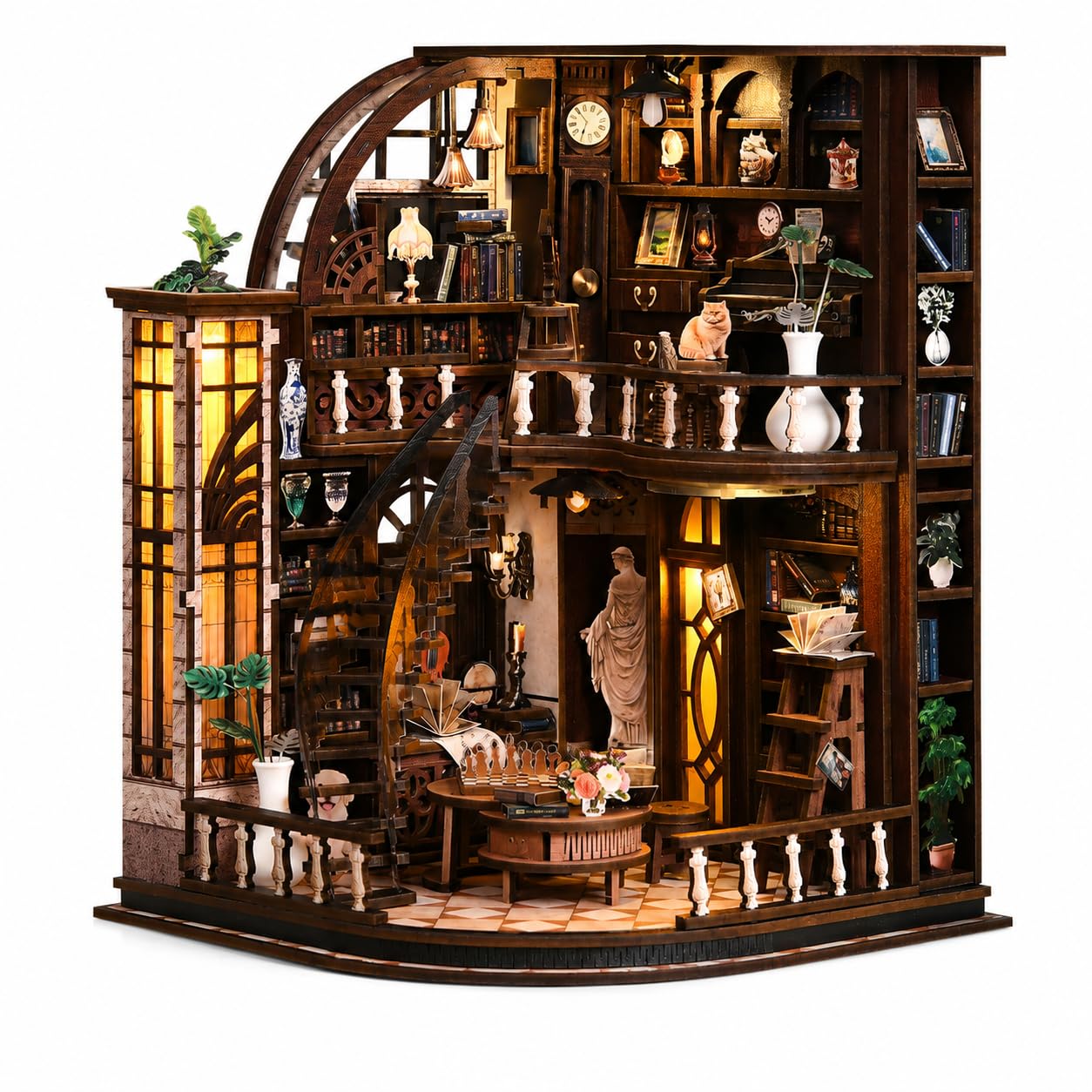 DIY Book Nook Kit, Miniature Library House with LED Light, Wooden Craft Building Set, Bookshelf Insert Decor, Creative Gift and Home Decoration