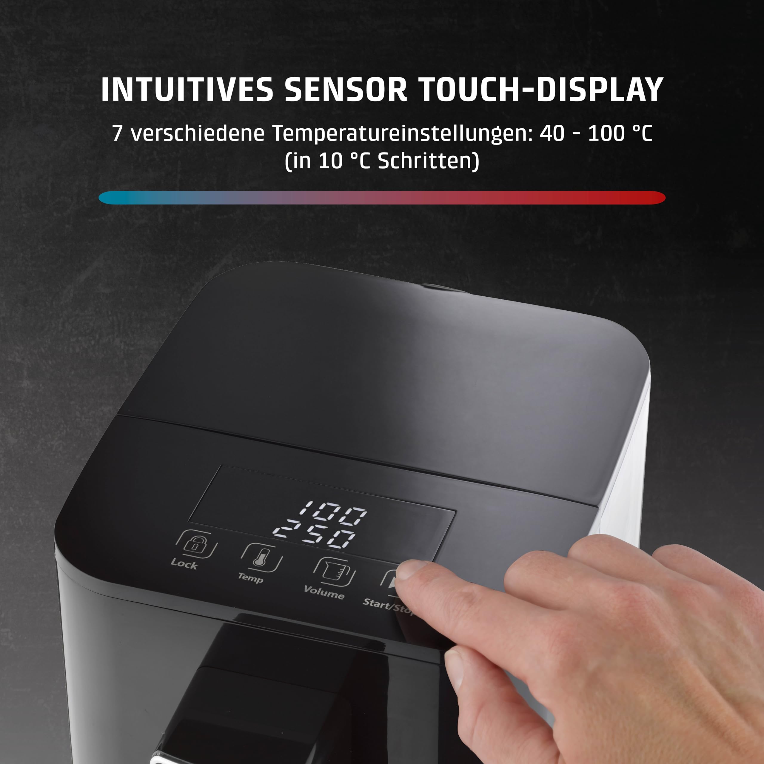 CASO HW 550 -Turbo Heisswasserspender, für die Zubereitung von Tee, löslichem Kaffee, Babynahrung, Wassertank 2,9 l Kapazität, 7 einstellbare Temperaturstufen von 40-100 °C in 10 °C-Schritten