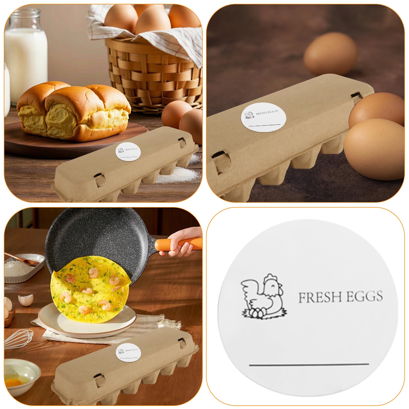 Cajas de cartón para huevos, 12 unidades, cartón para huevos, 20 unidades, cartón con tapa para 12 huevos con pegatinas, biodegradables para huevos (marrón)