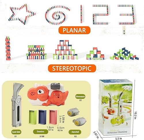 Miniatura 7 de Domino - Juego de juguetes de tren de dinosaurios rosados para niños de 3 a 5 años, 4 a 6 y 5 a 7 años, juegos automáticos de dominó creativos