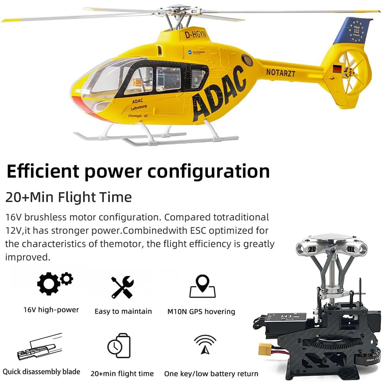 Generico EC135 Elicottero RC RTF EC 135 Scala Elicottero 6CH 470 Dimensioni Elicotteri Rc 4 Lame EC-135 Giallo 1:16 6CH Elicotteri per Adulti