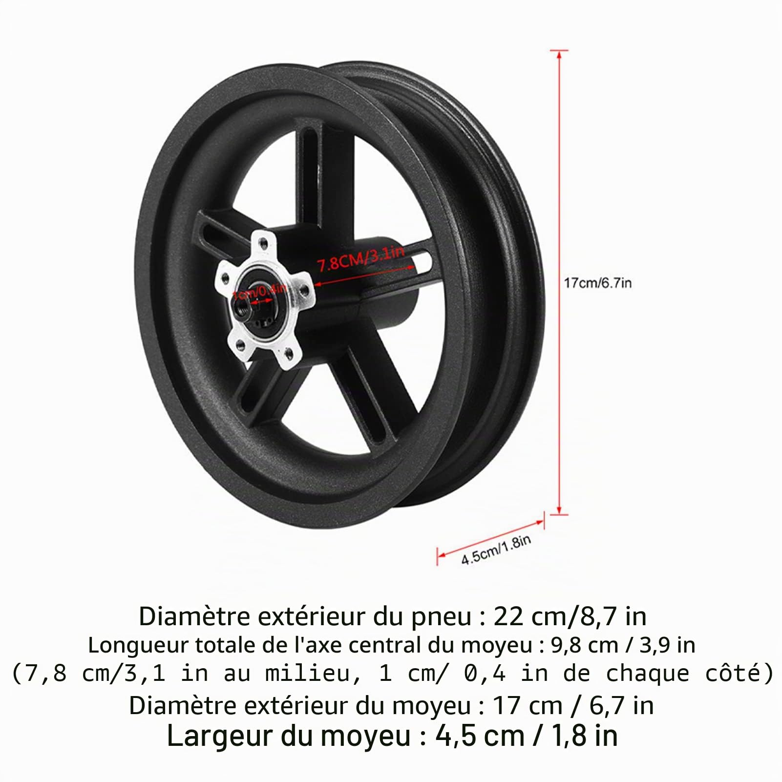 BuyWeek Roue Arrière de Trottinette Électrique pour Xiaomi M365 PRO/M365 PRO 2, Pneu Gonflable de Roues Arrière de Scooter Électrique de 8,5 Pouces avec Chambre à Air