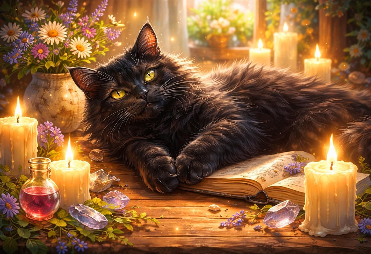 Jigsaw Puzzles for Adults 1000 Pieces - Mystic Black Cat Challenging Puzzles with High Definition Artwork, Relaxing Family Game Night Gift
