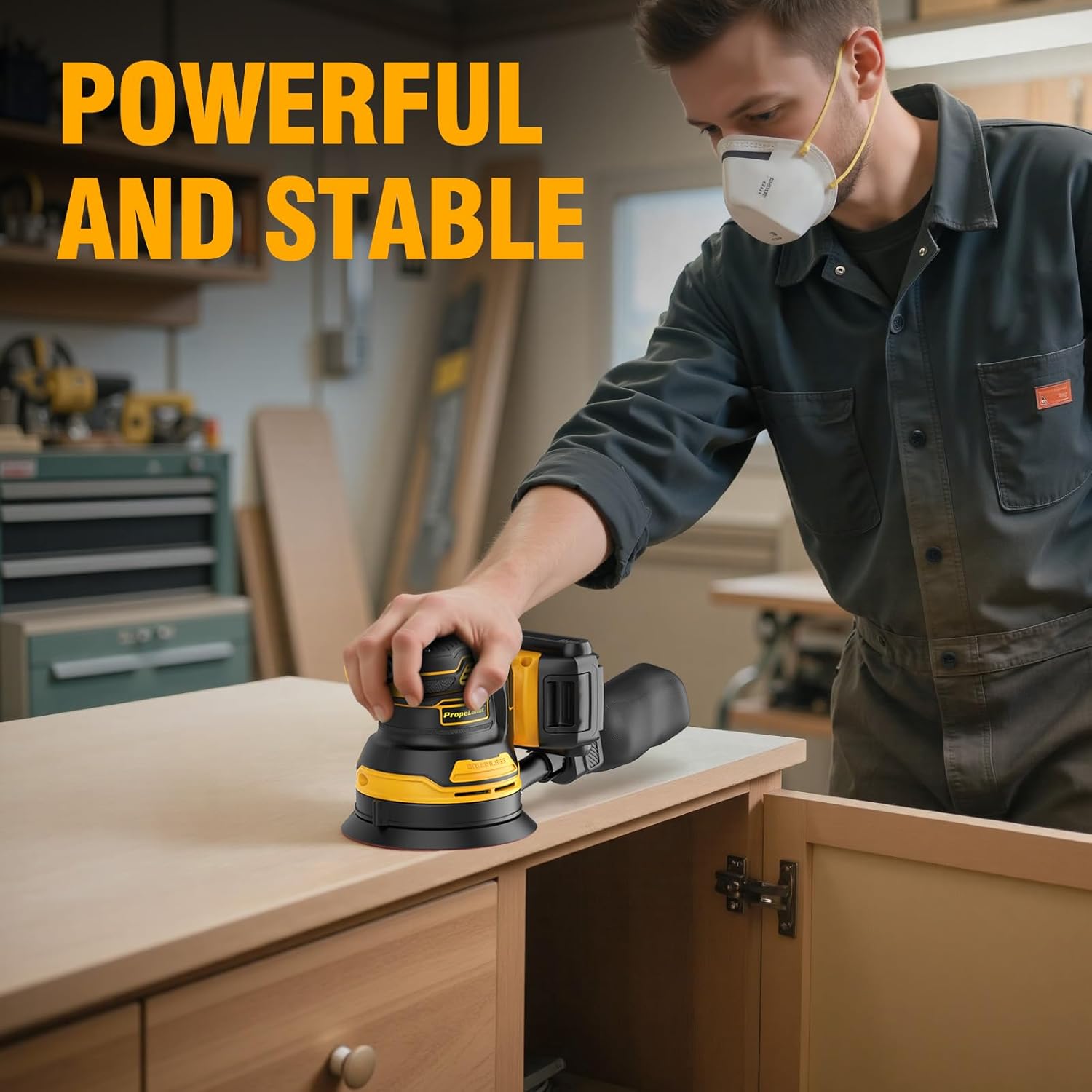 Random Orbital Sander for Dewalt 20V Battery, 5" Palm Cordless Sander with 10pcs Sandpaper, 3 Variable Speeds, Dust Collector for Woodworking Polishing Sanding(Battery Not Included)