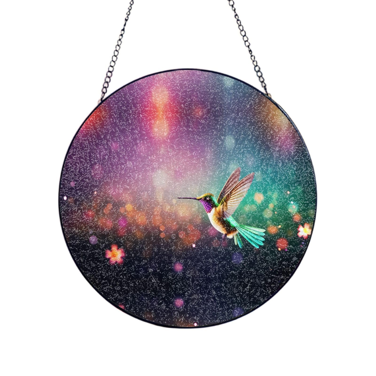 Phayah Flying Hummingbird Print Stained Glass Window Hanging Suncatcher For Door Terrace Garden Home Decor Sun Catcher Birthday Gifts For Lovers Dad Mom 10in（25cm）
