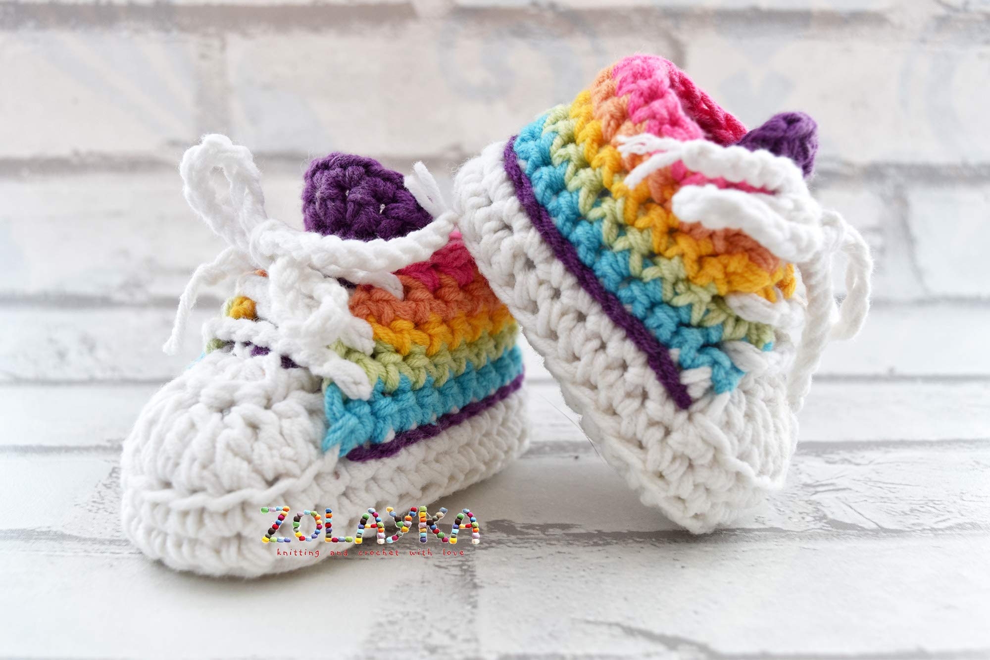 Rainbow Newborn Baby Booties Crochet Soft Slippers, 0-4 Size