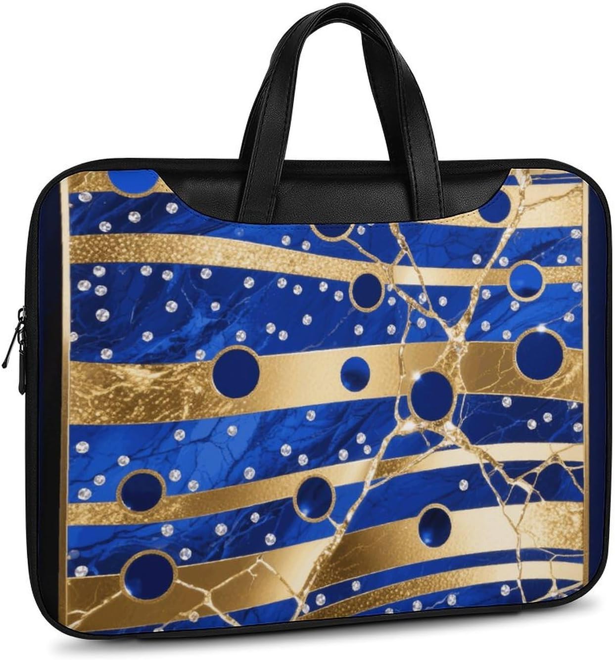 Golden Blue Marble PU Leather Laptop Tote Bag