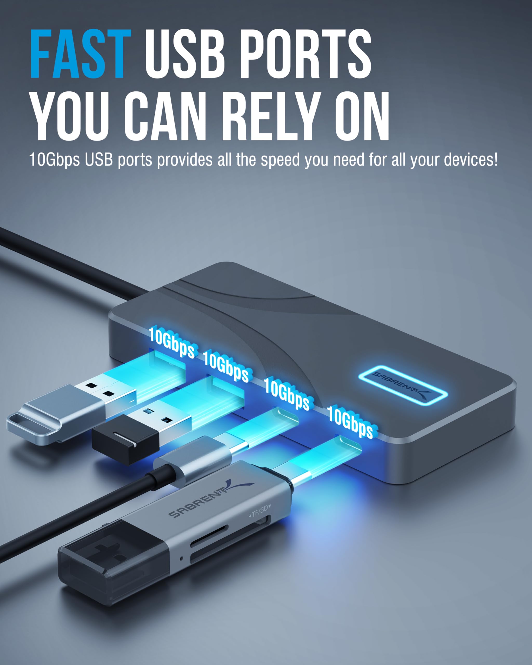 SABRENT 5-portowy hub USB typu C z portami USB 3.2 10 Gb/s, wyjście HDMI 4K, zasilanie 80 W, 2 x USB-A, 2 x USB-C, przenośna stacja dokująca do laptopów, tabletów, smartfonów, obsługa HDR/HDCP