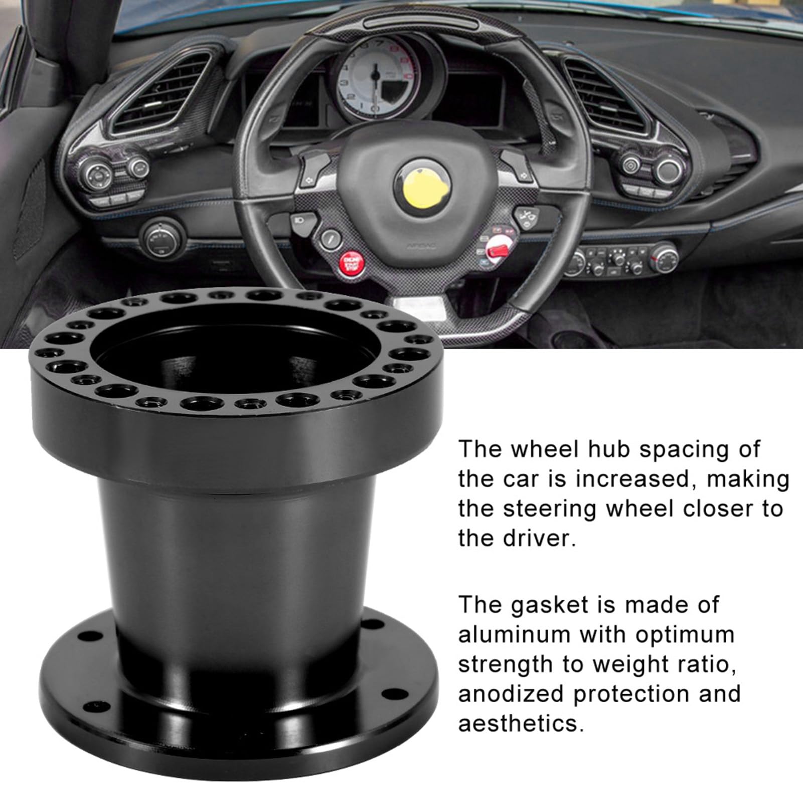 Distanziale Volante Sportivo - Kit Adattatore Per Sterzo Distanziale Volante Alluminio Universale Da 3 Pollici(Nero)