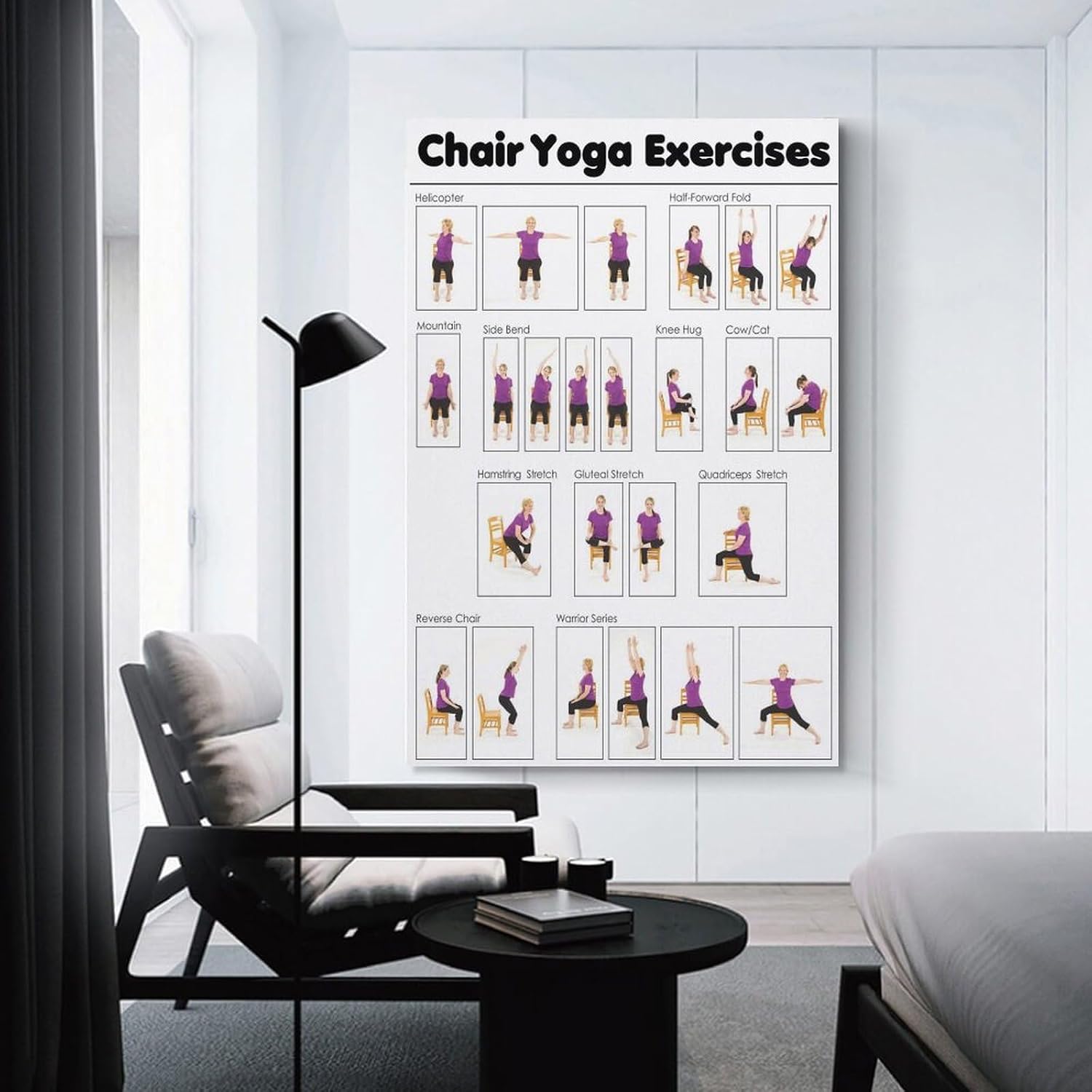 GLTLGBPR Chair Yoga Exercise Instruction Chart, Yoga Pose Chart for Seniors Wall Art Canvas Printing Office Bedroom Aesthetic Poster 20x30inch(50x75cm) Unframe-style