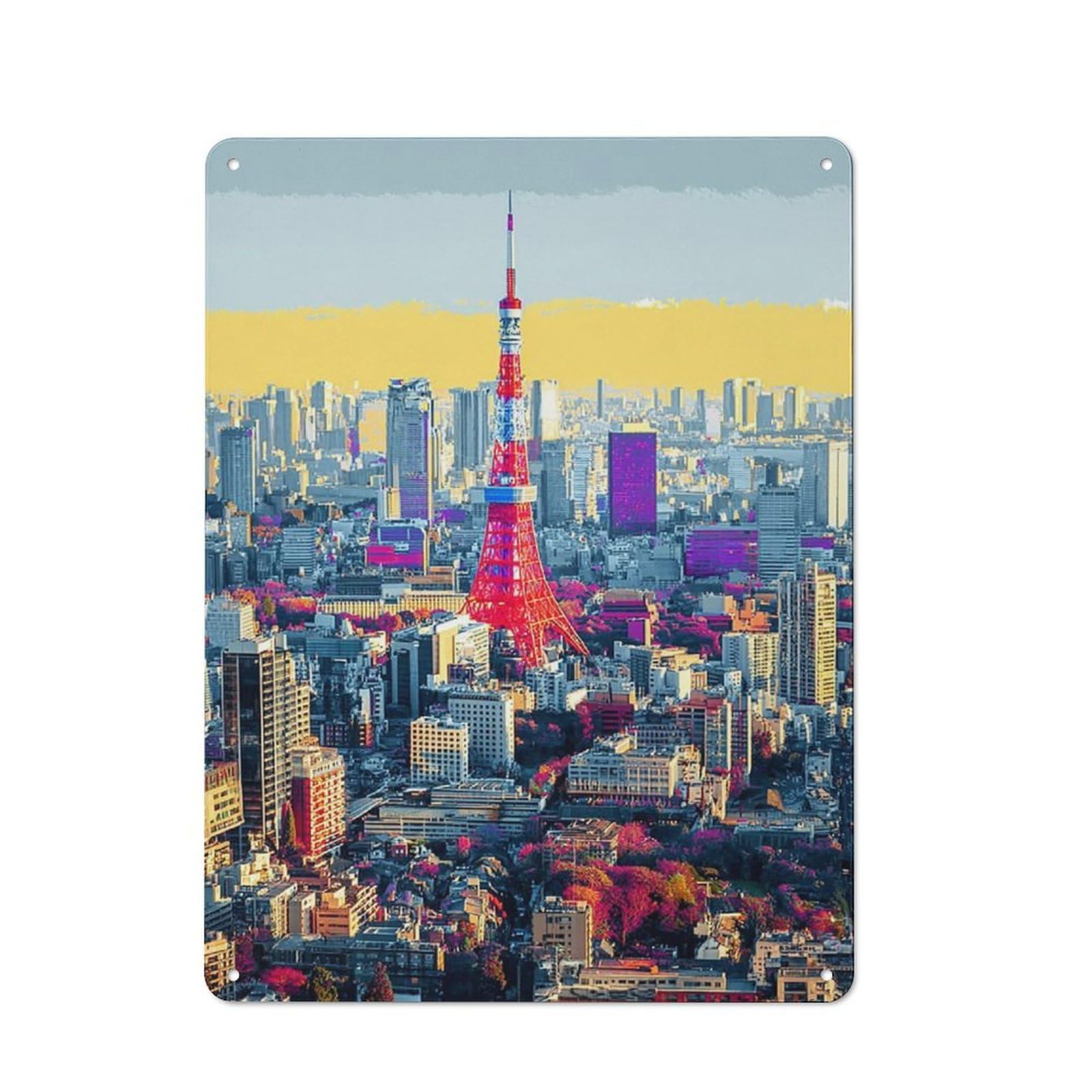 Retro Tokyo Tower at Sunset Metal Sign 40x30cm, Classic Pub Decor for Cafe, Pub, Workshop Or Home Bar, for Casual British Interiors