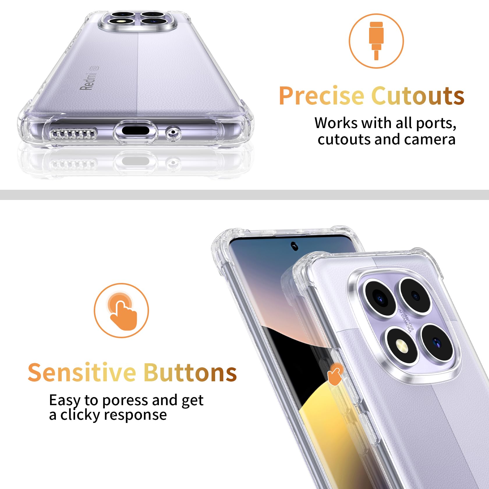 FLLAO Handyhülle Für Xiaomi Redmi Note 14 Pro 5G/Poco X7 5G – Transparent, Stoßfest, TPU