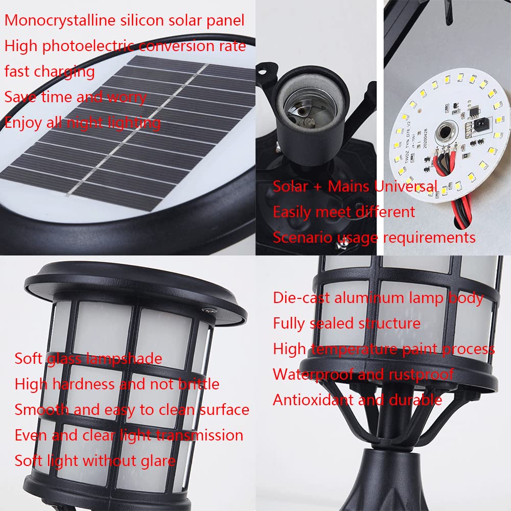 Kolumna Solarna Na Dziedzińcu, Antykorozyjna Zewnętrzna Lampa Piętnowa W Stylu Vintage Oświetlenie Duszpasterskie Słoneczna Latarnia Słupkowa,Lampy Podłogowe O Stopniu Ochrony IP54 Trawnika