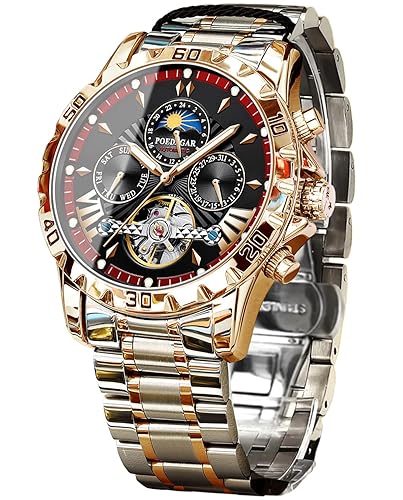 FORSINING Mechanical Men's Watch, Moon Phase Tourbillon Automatic Self-Wind Wristwatch,
