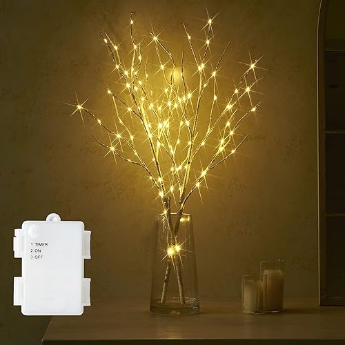 Miniatura 9 de Fudios Ramas de sauce iluminadas con purpurina de Navidad, funciona con pilas, 32 pulgadas, 120 luces LED, luces de ramas marrones para decoración