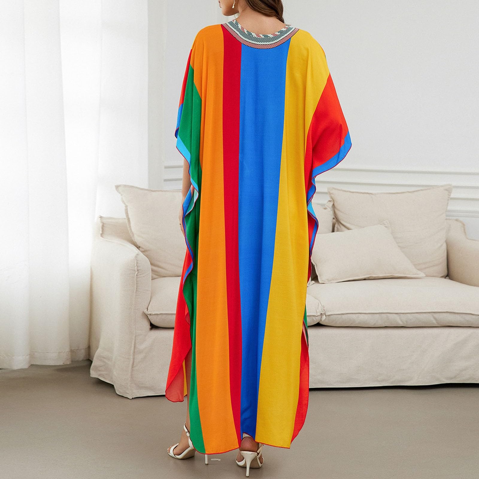 Caftano da donna in stile bohémien, maxi cardigan oversize, abito da spiaggia, abito lungo, kimono, costume da bagno, copricostume estivo, poncho da spiaggia, costume etnico tradizionale