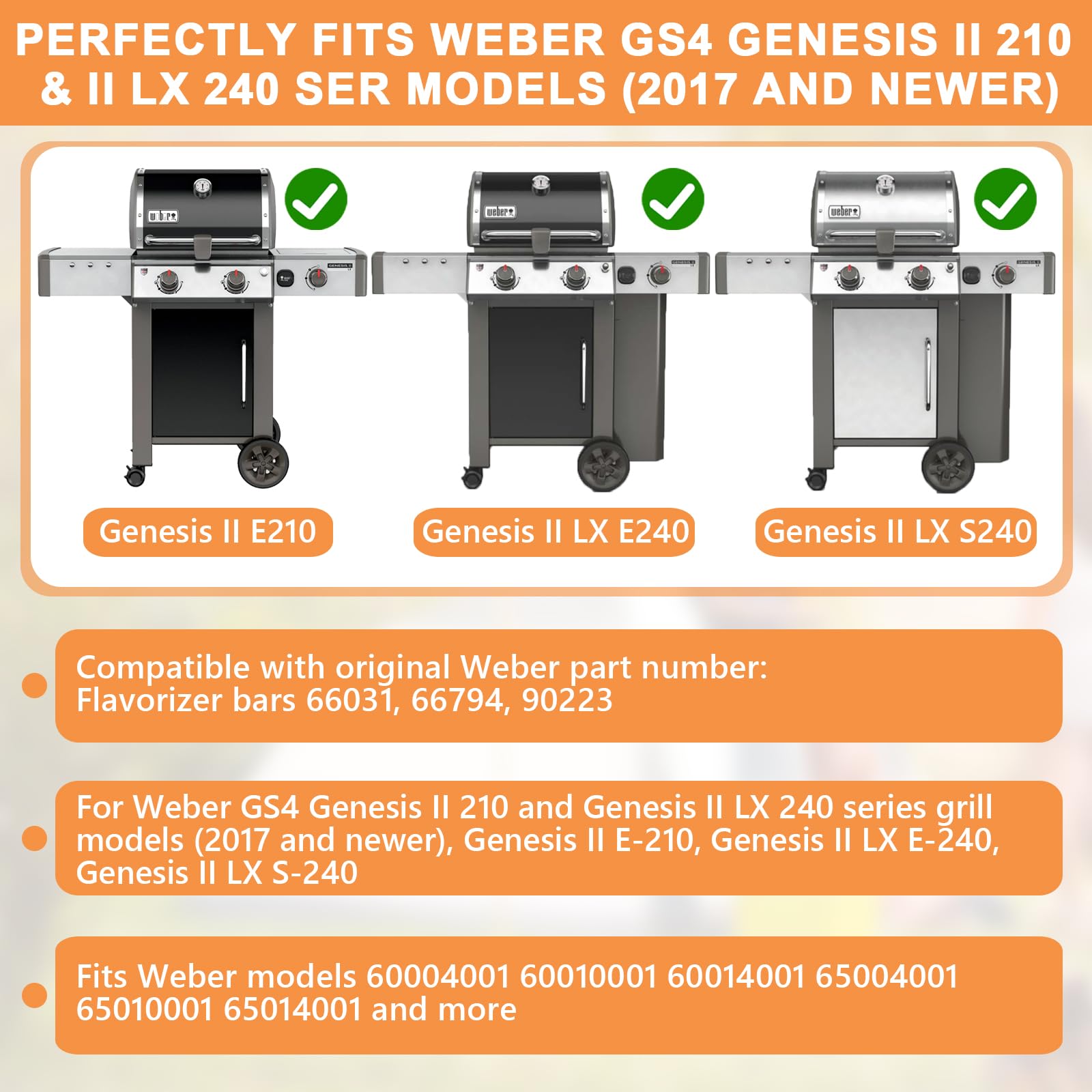 Flavorizer Lot de 3 barres de barbecue Weber Genesis II 66031, pour Weber Genesis II 200 et II LX 240 SER, Genesis II E-210, Genesis II LX E-240, Genesis II LX S-240, 60014001 65010001, Weber 66794