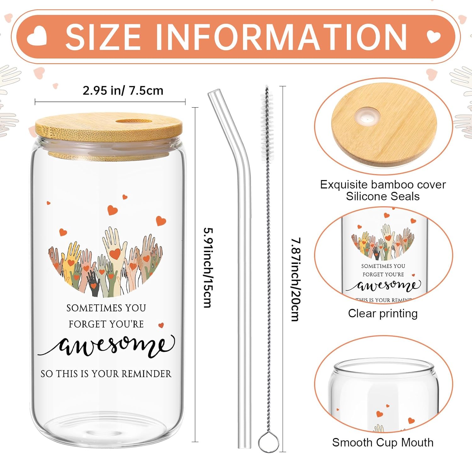 LemonRoad 10 Pcs Volunteer Appreciation Month Gifts 16oz Drinking Glasses with Lids and Straw Thank You Cups Gifts for Volunteer Employees Staff Coworkers Office