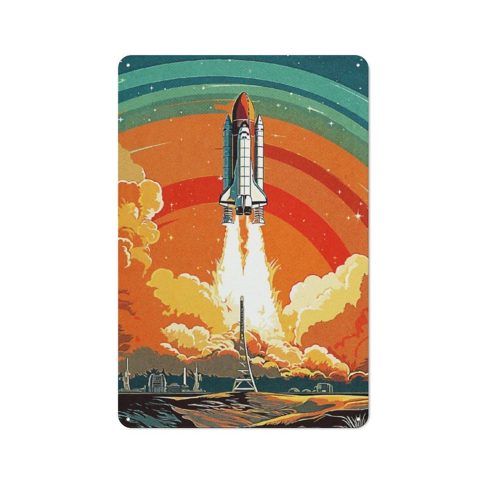 Junmoney Rocket Universe Metal Wall Sign 30X20cm Featuring For Living Room Wall, A Decorative Gift For A Newly Furnished Living Room