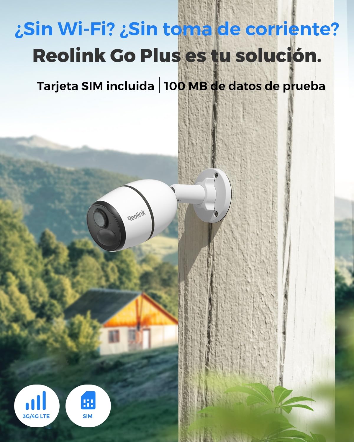 Reolink 4MP 3G/4G LTE Cámara Vigilancia Exterior con Batería Recargable | 2K HD Camara Solar Exterior Inalámbrica, Detección Inteligente, Audio Bidireccional, con Tarjeta SIM, Cloud/Alexa, Go Plus