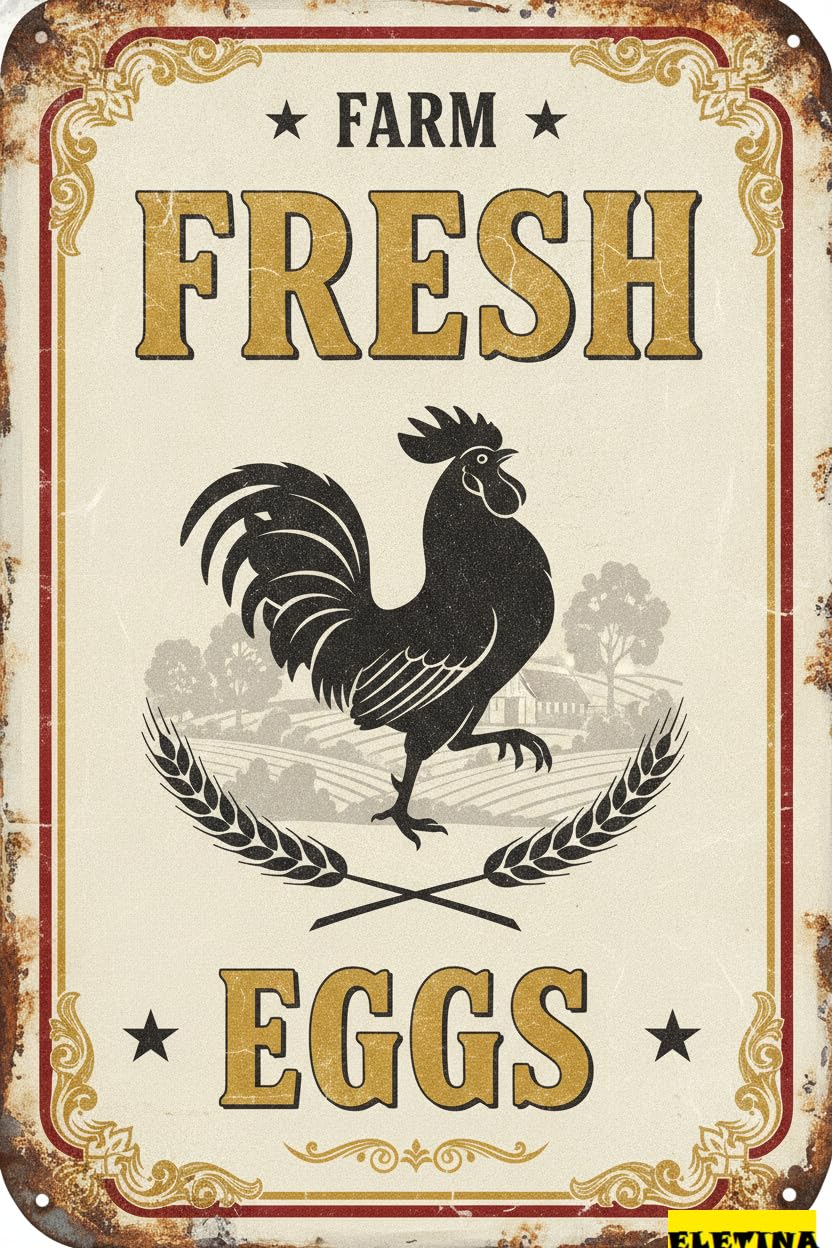 Personalized Sign for Man Cave Farm Fresh Eggs Vintage Rustic Farmhouse Metal Tin Chicken Coop Decor Chicken Lovers Farmers Home Kitchen Garden Yard Patio Farm Stand 8x12in Private Property Decorative