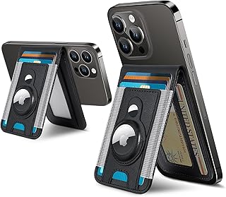 3-in-1 Magsafe Wallet with AirTag Holder, Upgrade Magsafe Wallet Stand, Open ID Window, Magnetic Wallet for iPhone 15/14/13/12 Series, Leather Mens Wallet Card Holder for AirTag, Black