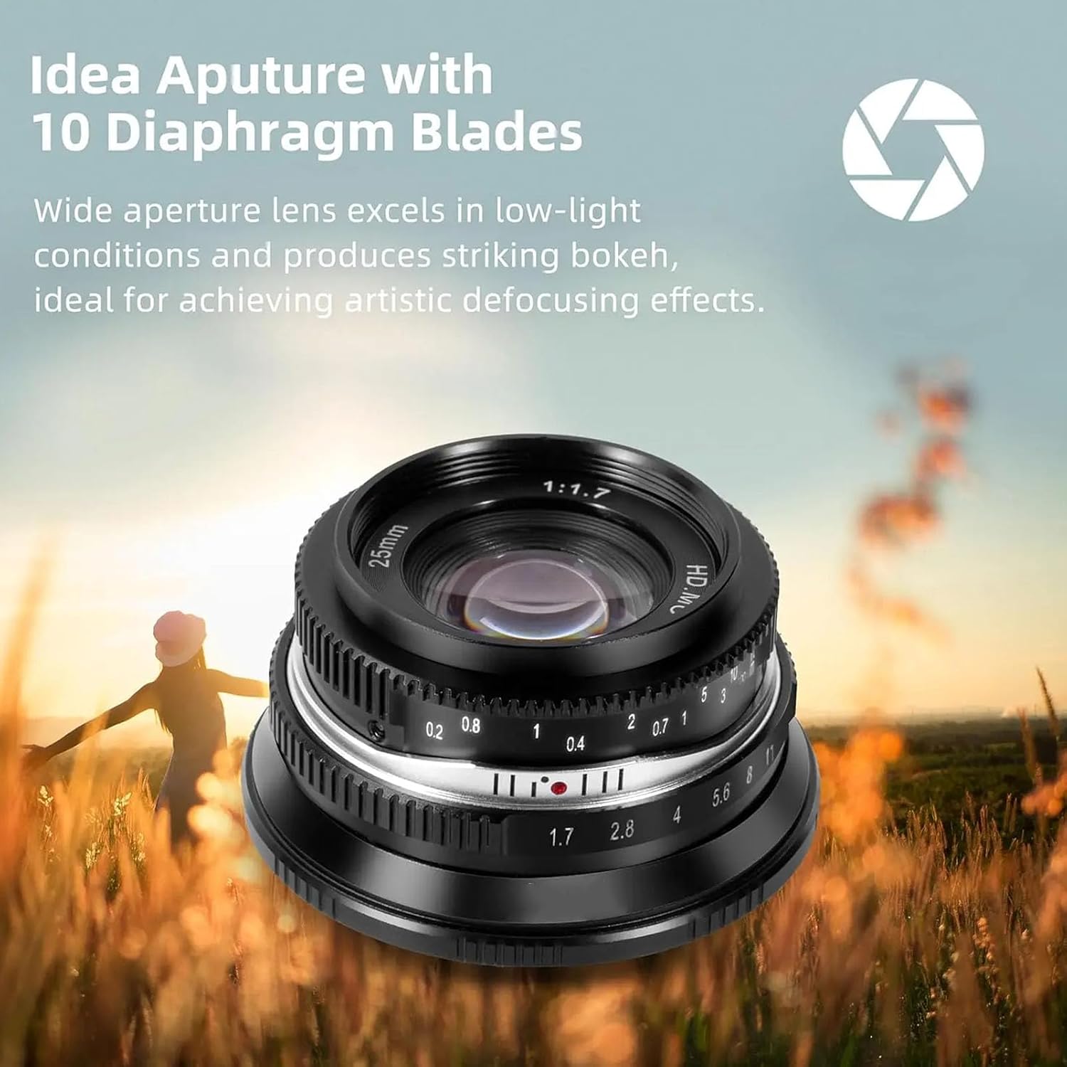 Large Aperture Lens 25mm F1.7, Vintage Swirling Effect, 37.5mm Equivalent for APS C RF Mount, Manual Focus Lens for R7 R10 R50, Black