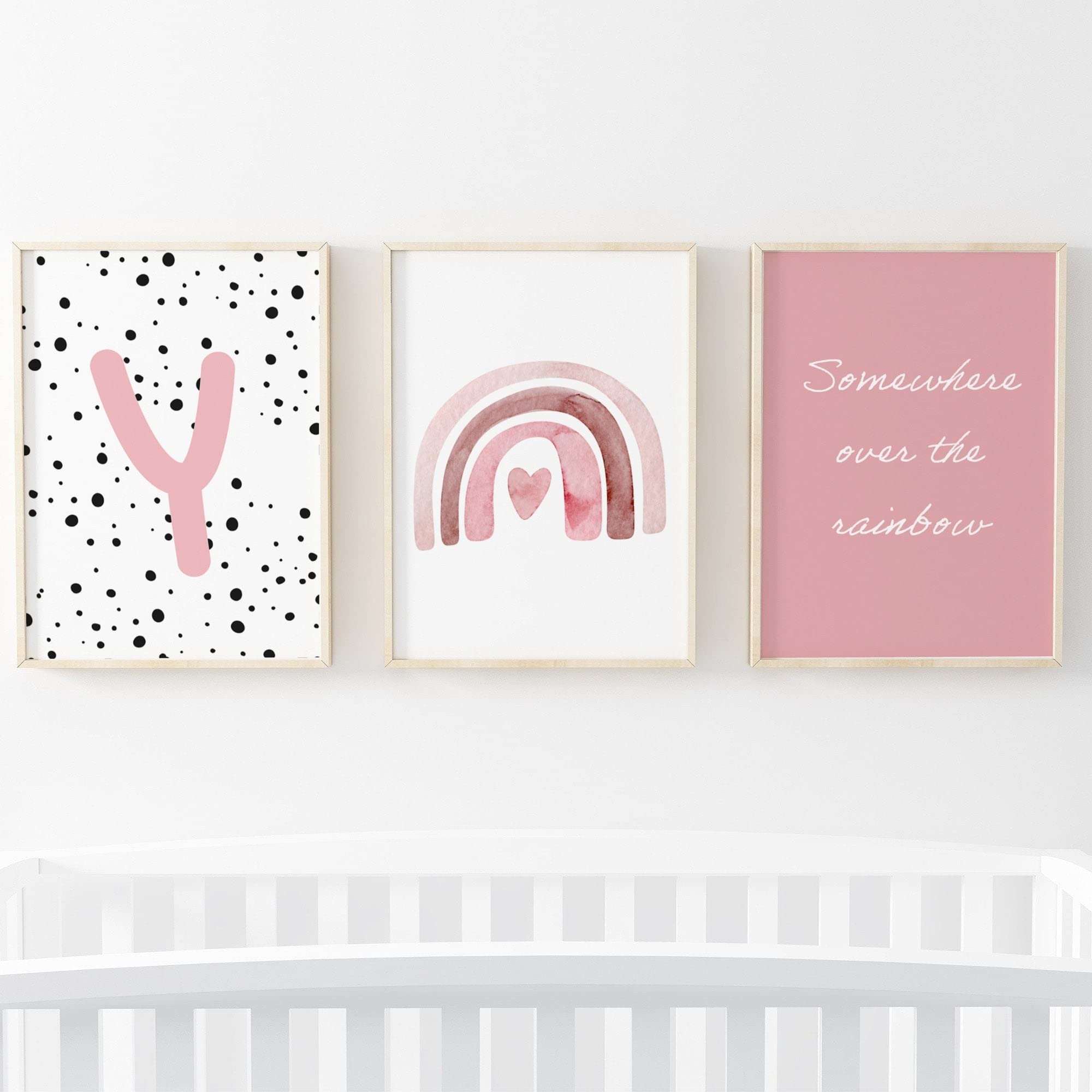 Pompom Prints® Set of 3 Girls Bedroom Prints, Rainbow Nursery Prints, Scandi Boho Style Nursery Decor, Playroom Prints [Picture Frames not Included] (A3, Y)