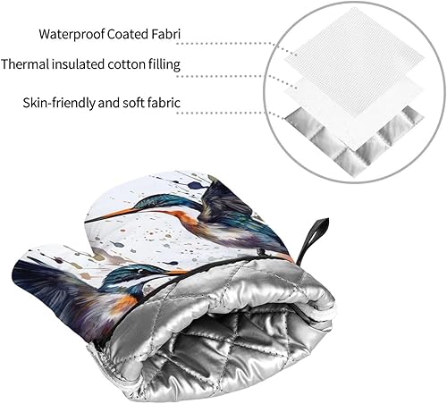 Miniatura 6 de Juego de guantes de horno y soportes para ollas con estampado de acuarela, 4 unidades, guantes de horno de cocina resistentes al calor y