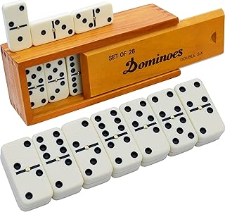 Dominoes Set for Adults and Kids - Domino Set for Classic Board Games - Dominoes Double 6 for Family Games - Double Six Standard Dominos Set 28 Tiles with Brown Wood Case
