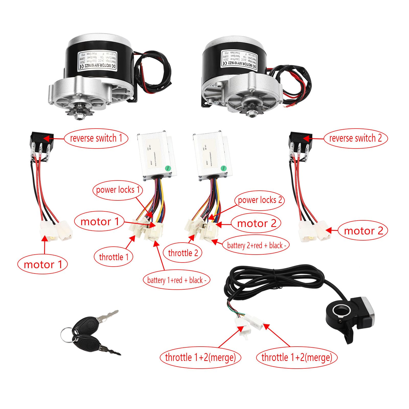 10Inch Motor Drive Air Wheel Conversion Kit, 24V 250W Double Wheel Set for Electrical Beach Scooter with Thumb Throttle, Wheel Kit with Thumb Throttle for Electric Cart Scooter