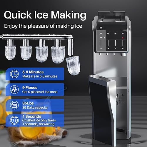 Miniatura 3 de Dispensador de enfriador de agua 5 en 1 con máquina de hielo, bala y máquina de hielo trituradomasticable, agua caliente y fría, carga inferior para