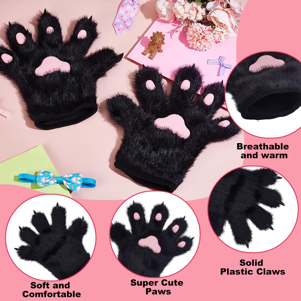 AHANDMAKER 1 Pair Furry Cat Claw Gloves Wolf Paw Gloves Faux Fur Cat Paw Print Mittens Winter Warm for Cosplay Costume Halloween Fancy Party Costume Accessories - Image 4