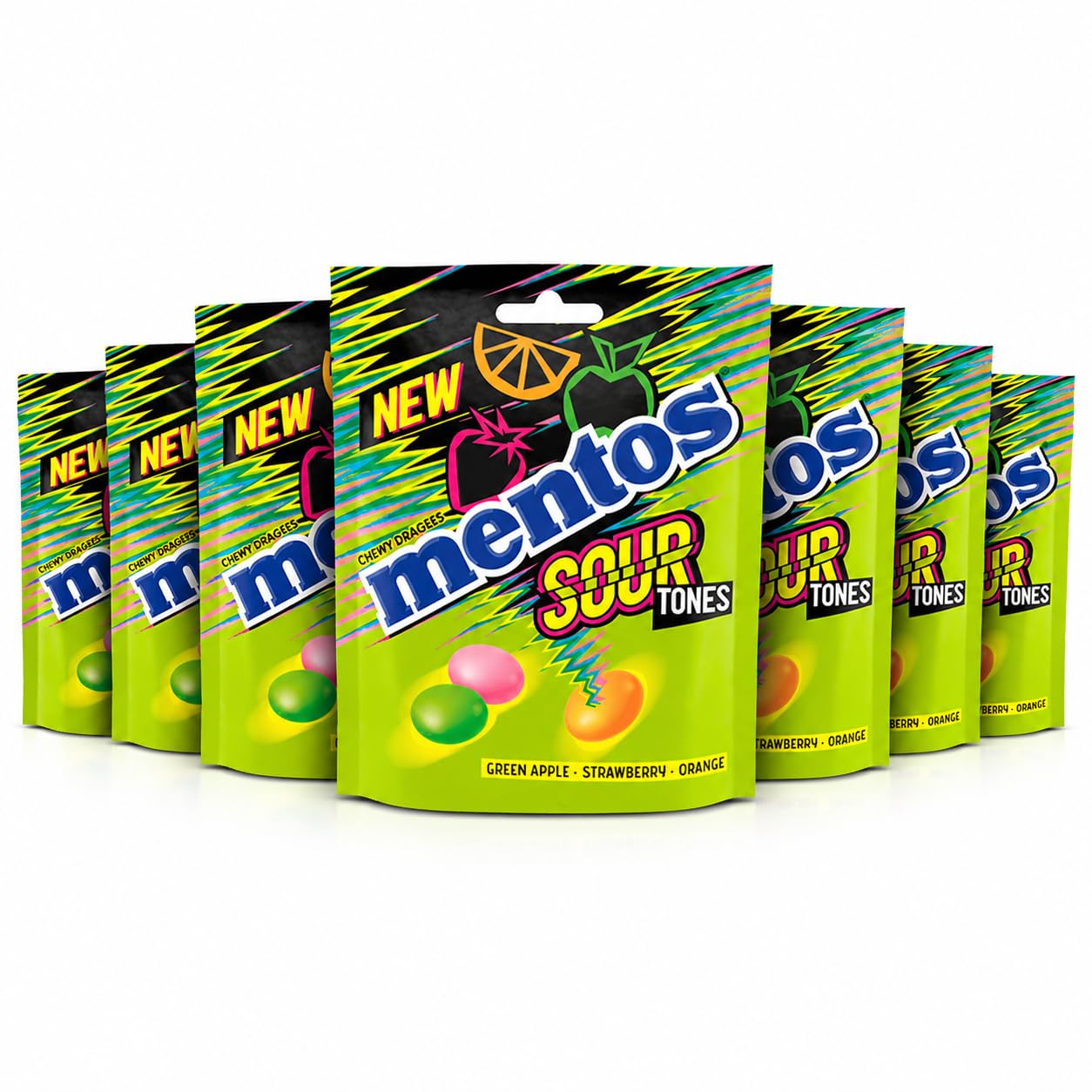 Mentos Sour Tones Caramelos Ácidos Pack 7 Bolsas Limón Naranja Manzana Verde Fresa Arándano
