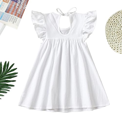 Miniatura 4 de Vestido para niña bebé de verano de algodón y lino con volantes, halter, sin mangas, para niños, vestidos casuales de playa y fiesta, de 1 a 6 años
